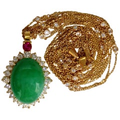 AGL Certified 48.62 Carat Natural Jade Diamond Necklace