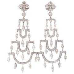 16.00 Carat Natural Diamonds Deco Long Chandelier Dangle Earrings