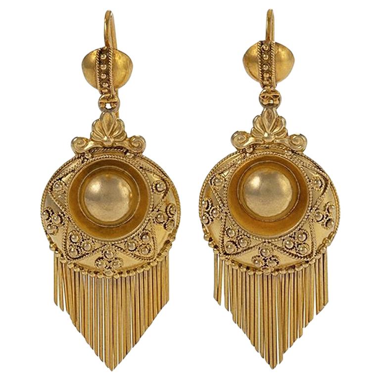 Victorian Gold Fringe Earrings For Sale