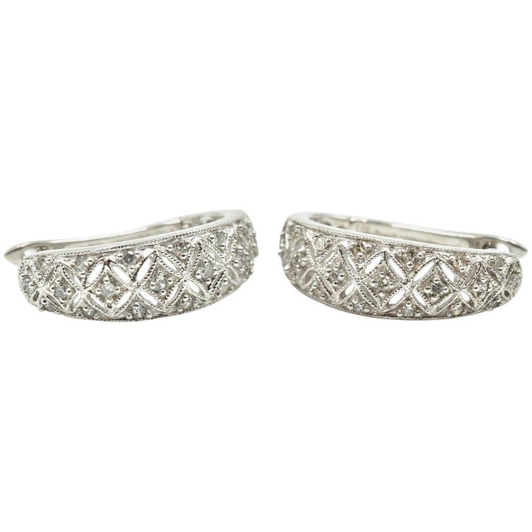 10 Karat White Gold 0 25 Carat Single Cut Diamond Hinged Hoop 10 Karat White Gold 0 25 Carat Single Cut Diamond Hinged Hoop Earrings For