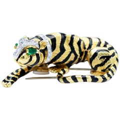 David Webb Yellow Gold Crouching Tiger Brooch