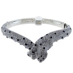 Diamond Onyx Emeralds 18 Karat White Gold Panther Bracelet by Cartier