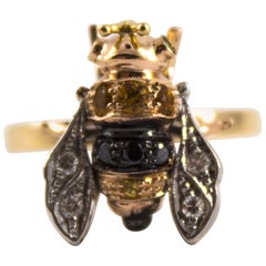 0.18 Carat Yellow Sapphire 0.15 Carat Diamond Yellow Gold Cocktail "Bee" Ring