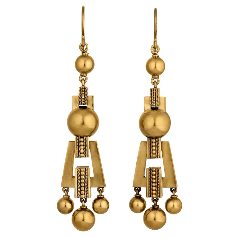 Victorian Etruscan Style Gold Earrings For Sale