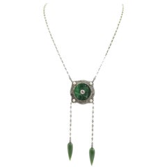 Edwardian Jade Natural Pearl Diamond Platinum Soutoir Necklace