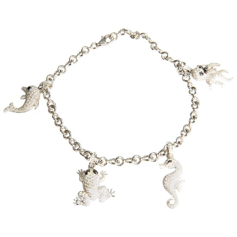 Sea Animal Charm Bracelet With Brilliants 0 06 Carat In White Gold Sea Animal Charm Bracelet With Brilliants 0 06 Carat In White Gold 18 Karat For