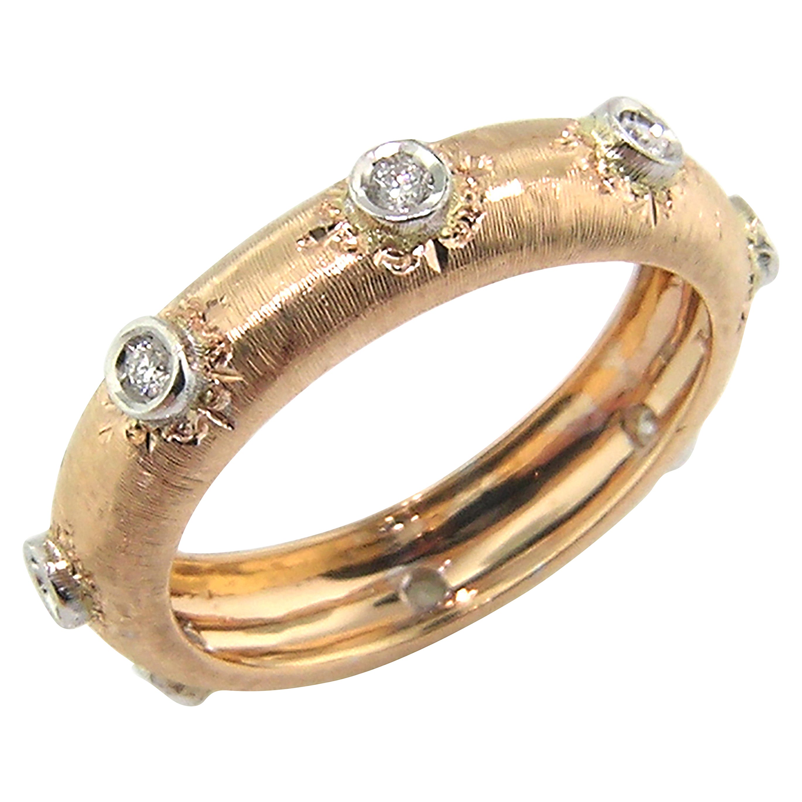 18 Karat Gold and Diamond Engraved Eternity Band, Handmade in Florence