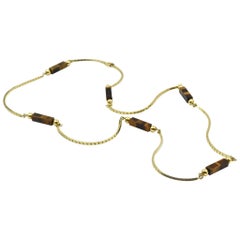 Cobra Style 14 Karat Yellow Gold Necklace with Tigers Eye Stations