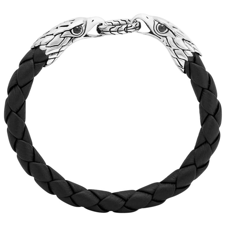 John Hardy Men S Legends Eagle Silver Double Head Bracelet On Woven John Hardy Men S Legends Eagle Silver Double Head Bracelet On Woven Black For