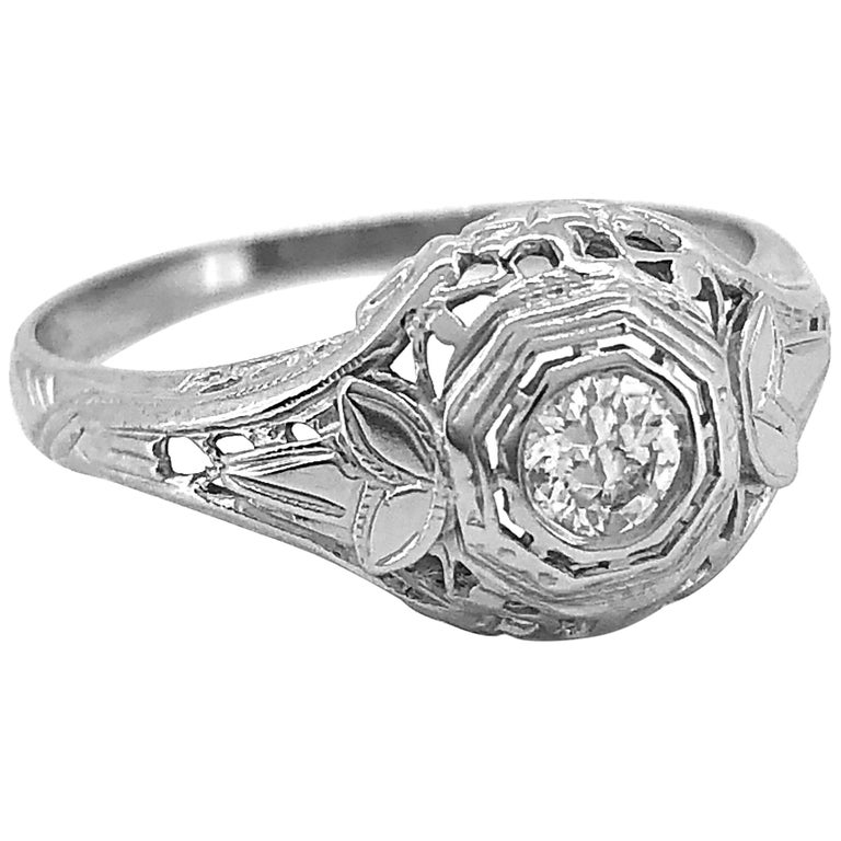18 Karat White Gold Art Deco Engagement Ring 15 Carat Diamond For 18 Karat White Gold Art Deco Engagement Ring 15 Carat Diamond For