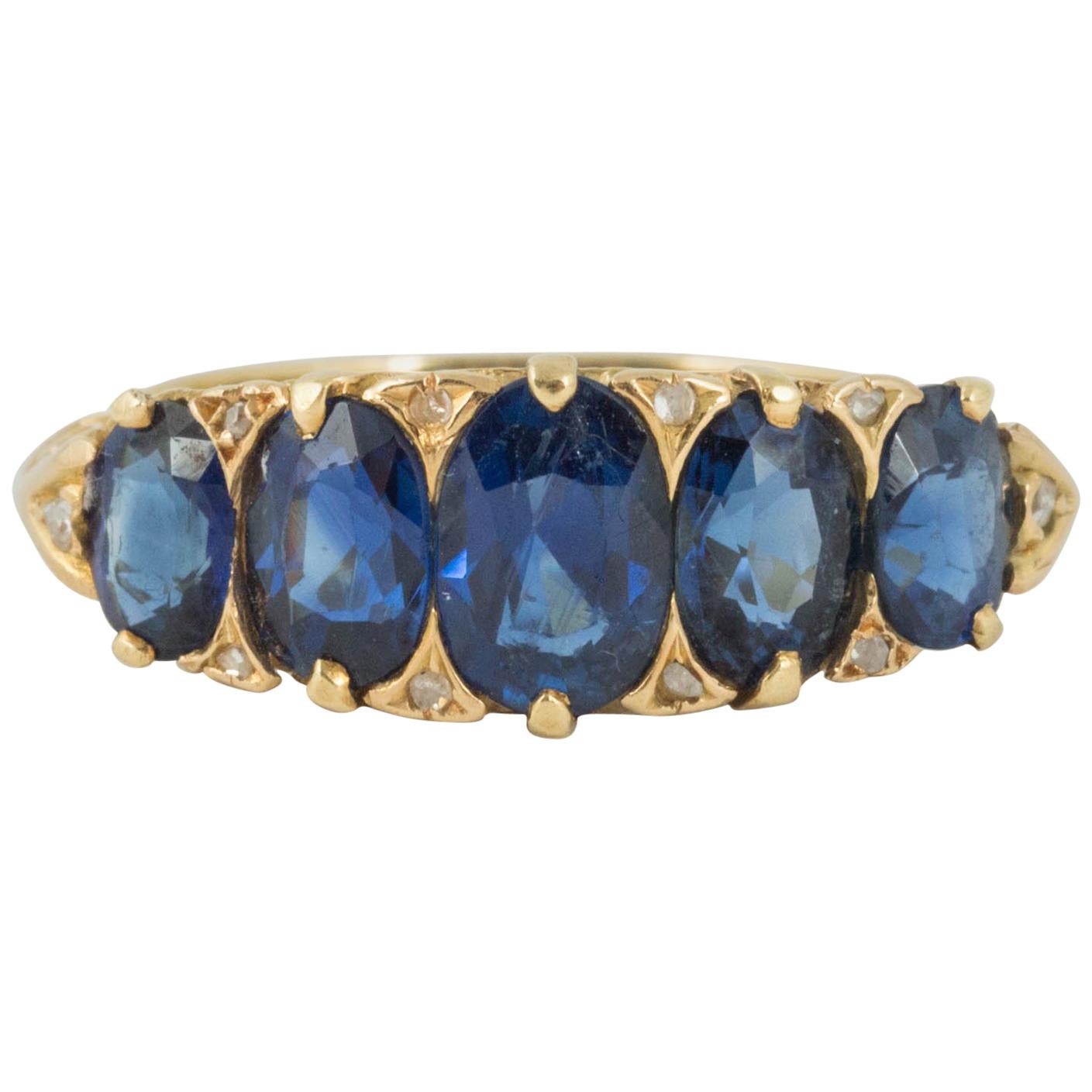 Carved Burma Sapphire Ring For Sale