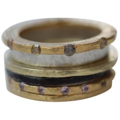Wedding Engagement Band Ring 18 Karat 22 Karat Gold and Silver Modern #2 Stack