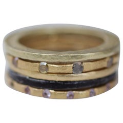 Bridal Wedding or Stacked Band Ring in 18K, 22K Gold, Oxidized Silver Stack #5