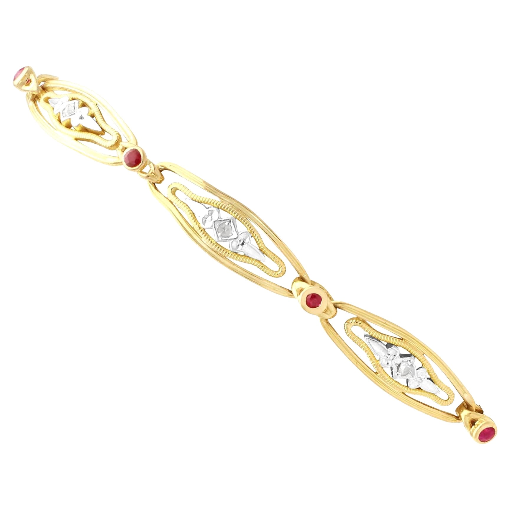 1950s Vintage French Ruby and Diamond Gold Bracelet For Sale