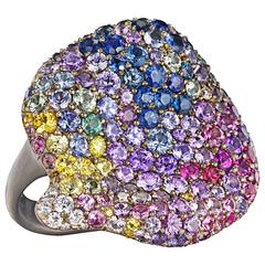 Naomi Sarna Multicolored Sapphire Diamond Gold Spring Petal Ring