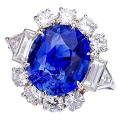 Bague en platine avec saphir naturel de 7,02 carats et diamant français, années 1940