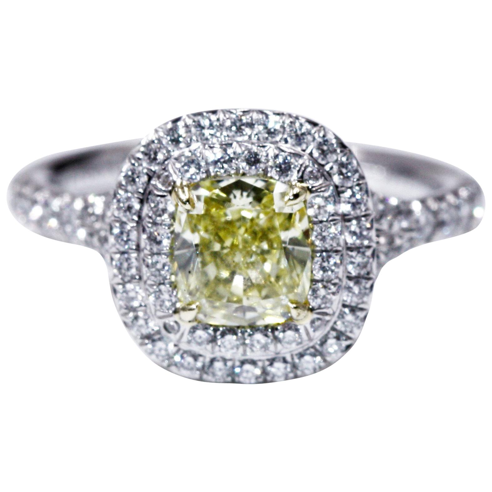 Tiffany & Co. Square Fancy Intense Yellow Diamond Ring 0.92 Carat, VS2 For Sale