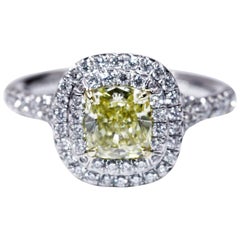 Tiffany & Co. Square Fancy Intense Yellow Diamond Ring 0.92 Carat, VS2