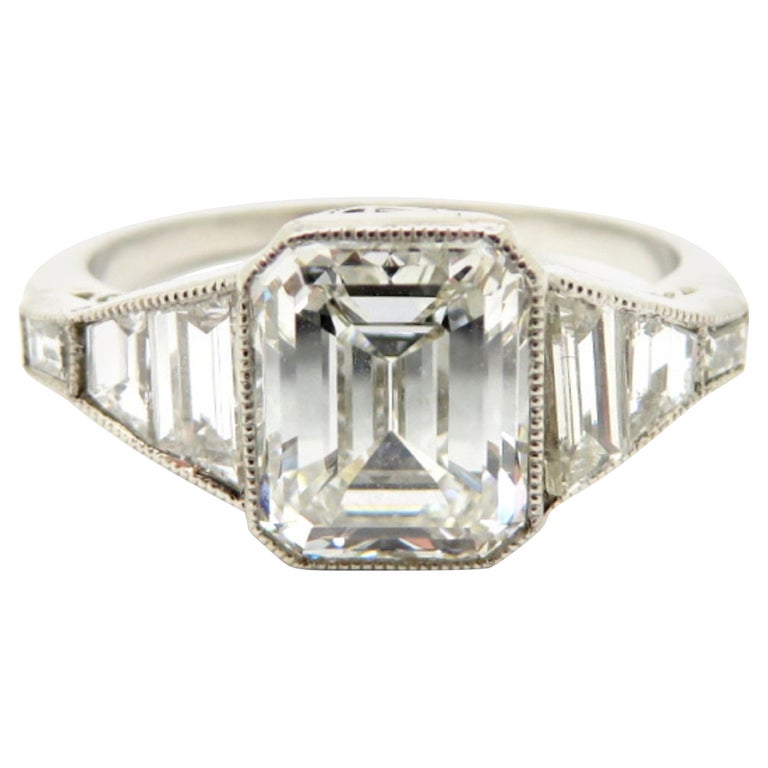 Platinum Estate  Vintage Antique GIA Certified Emerald Cut 