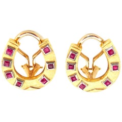 14 Karat Gold and Ruby Vintage Horseshoe Earrings with Clip-Backs