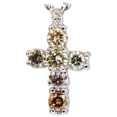 2.92 Carat Natural Fancy Colors Diamonds Cross Necklace
