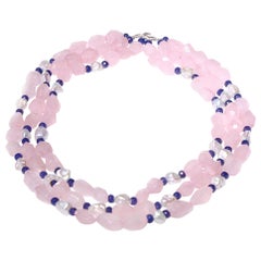 3-Strand Rose Quartz Necklace, Keshi Pearls, Iolite and 18 Karat Gold Clasp
