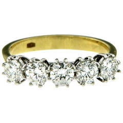 Estate 1 Carat Diamond Five-Stone Gold Ring