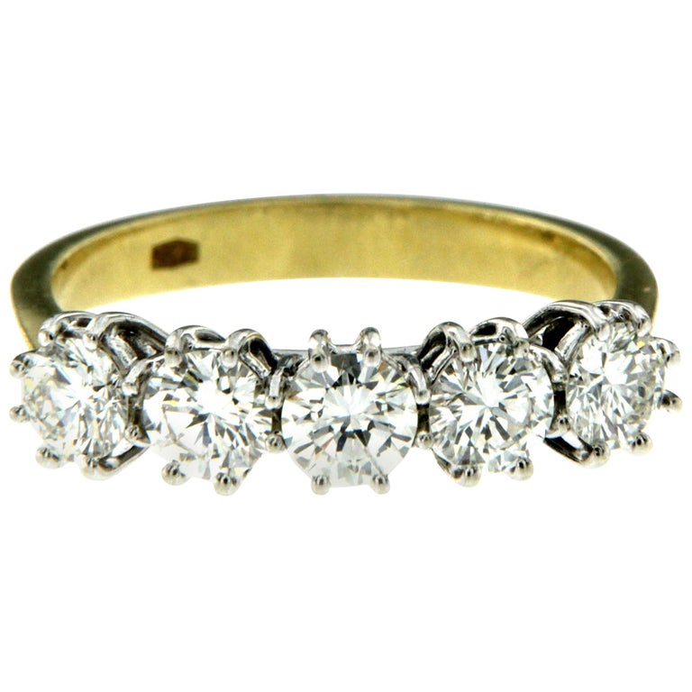 Estate 1 Carat Diamond Five-Stone Gold Ring at 1stDibs