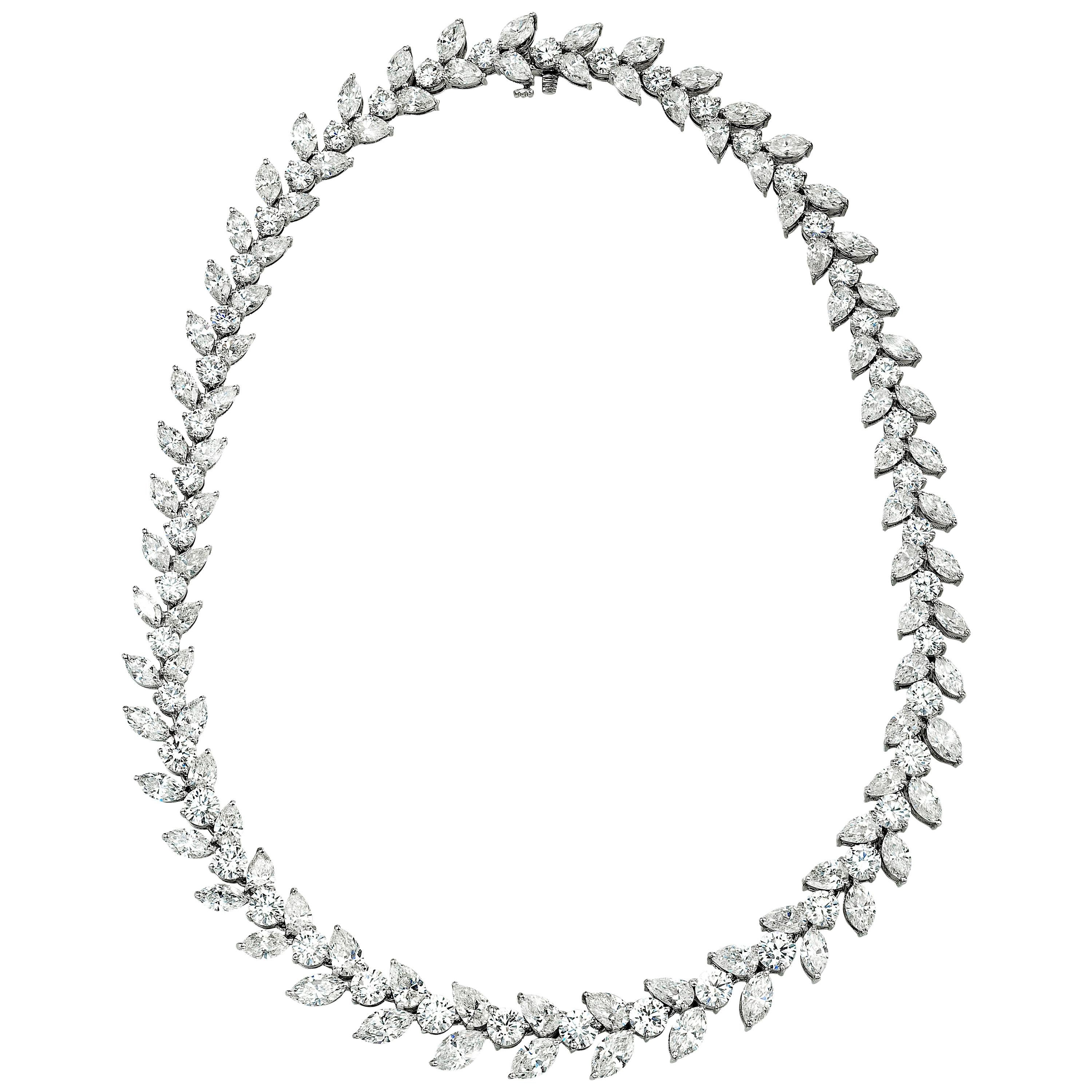 Graduated Platinum and Diamond Wreath Style Necklace For Sale