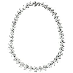 Graduated Platinum and Diamond Wreath Style Necklace