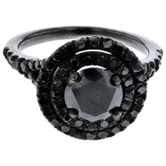 1.10 Carat Black Diamond Double Halo Ring with Black Diamond Halo