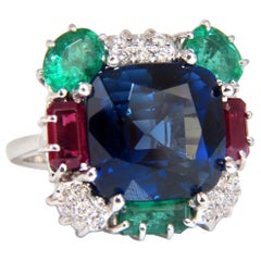 18 Carat Lab Sapphire Natural Emerald Ruby Diamonds Ring 18 Karat