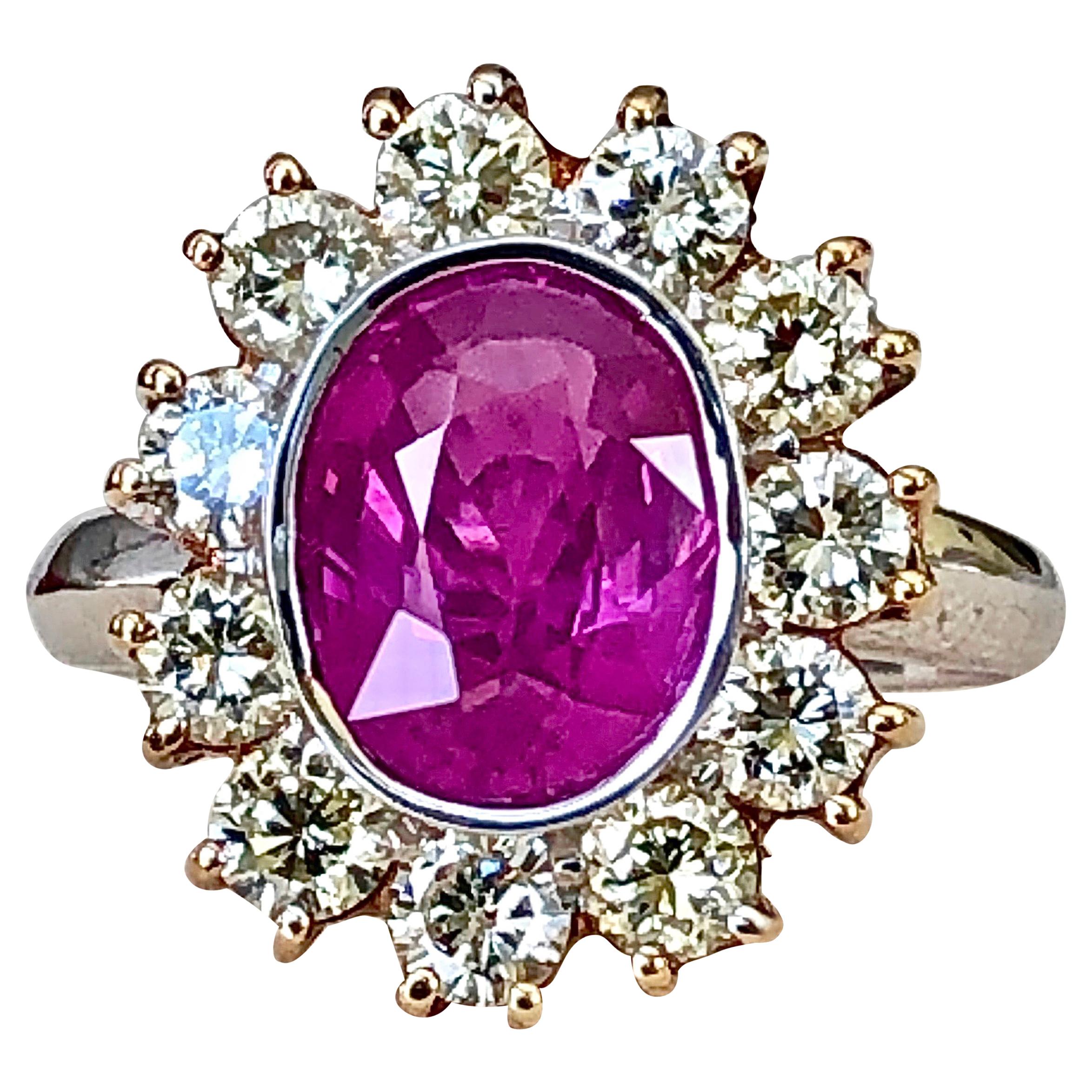 4.64 Carat Burma Pink Sapphire and Diamond Engagement Ring 18 Karat