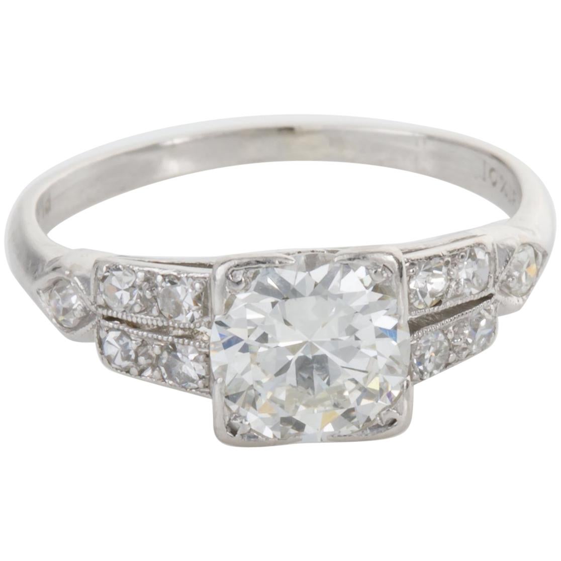 1.01 Carat Art Deco Platinum and Diamond Engagement Ring For Sale