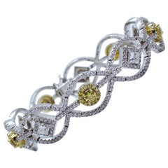 Nachlass-Armband mit gelben und weißen Diamanten im Prinzessinnenschliff, 18 Karat zweifarbiges Gold