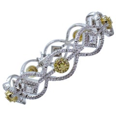 Bracelet de succession en or bicolore 18 carats avec diamants jaunes et blancs taille princesse ronde