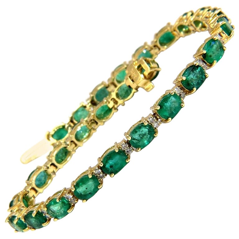 27.65 Carat Natural Vivid Green Emerald Diamond Bracelet F/VS 14 Karat ...