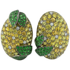Earrings MB Titanium Diamond ct 0.86 Yellow Sapphire Tsavorite 18KT Gold Italy