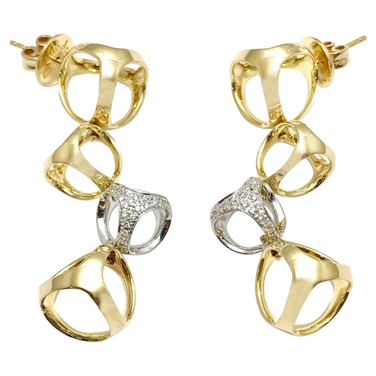 Di Modolo Triadra Diamond 18 Karat Yellow And White Gold Earrings Di Modolo Triadra Diamond 18 Karat Yellow And White Gold Earrings For