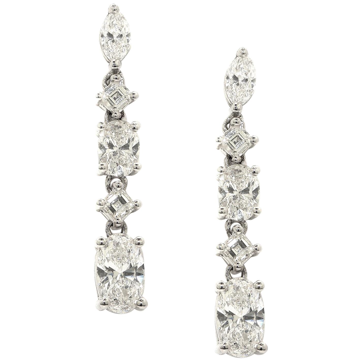 3.48 Carat Diamond Stud Dangling Earrings 18 Karat White Gold For Sale
