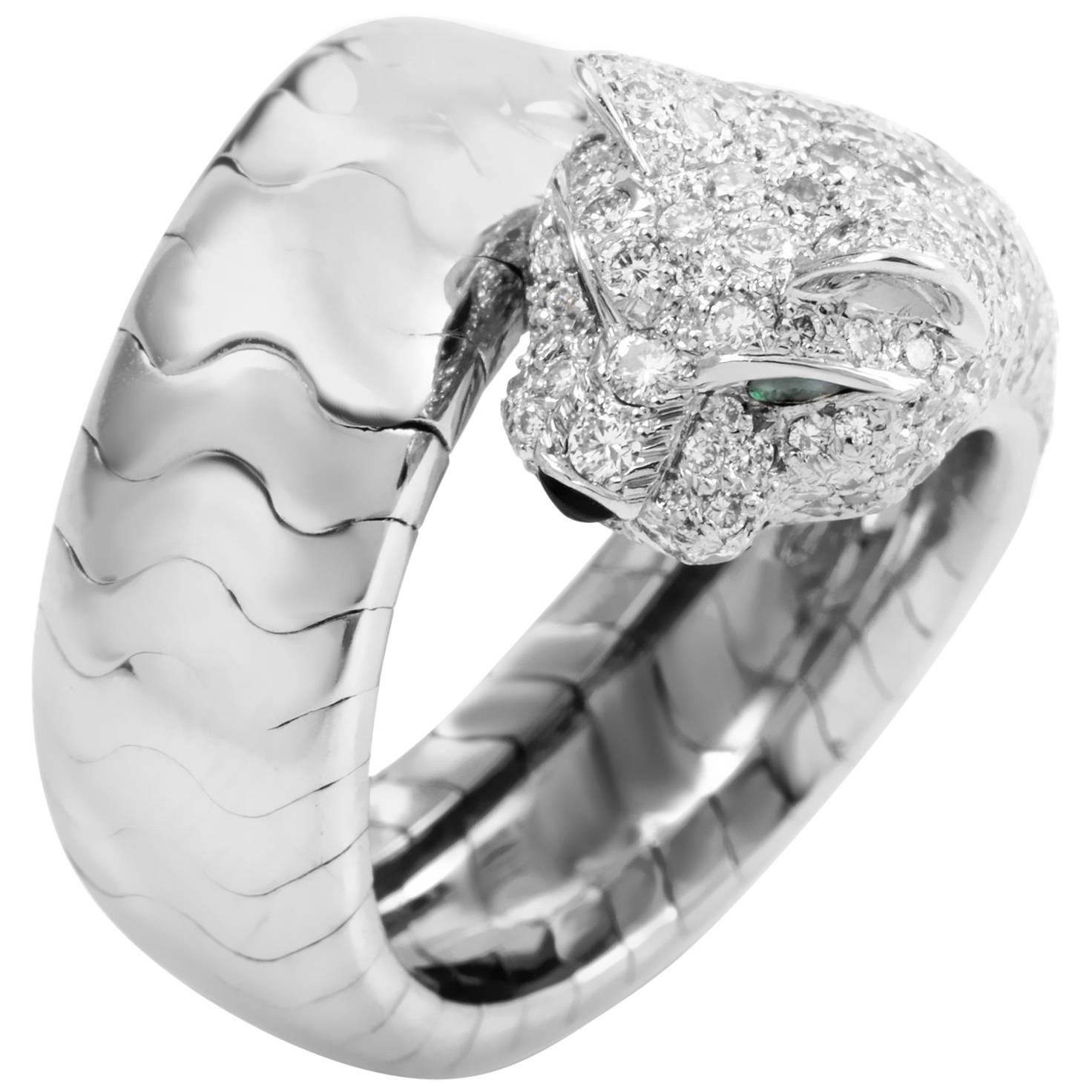 Cartier Panthere Diamond and Gemstone White Gold Panthere Ring