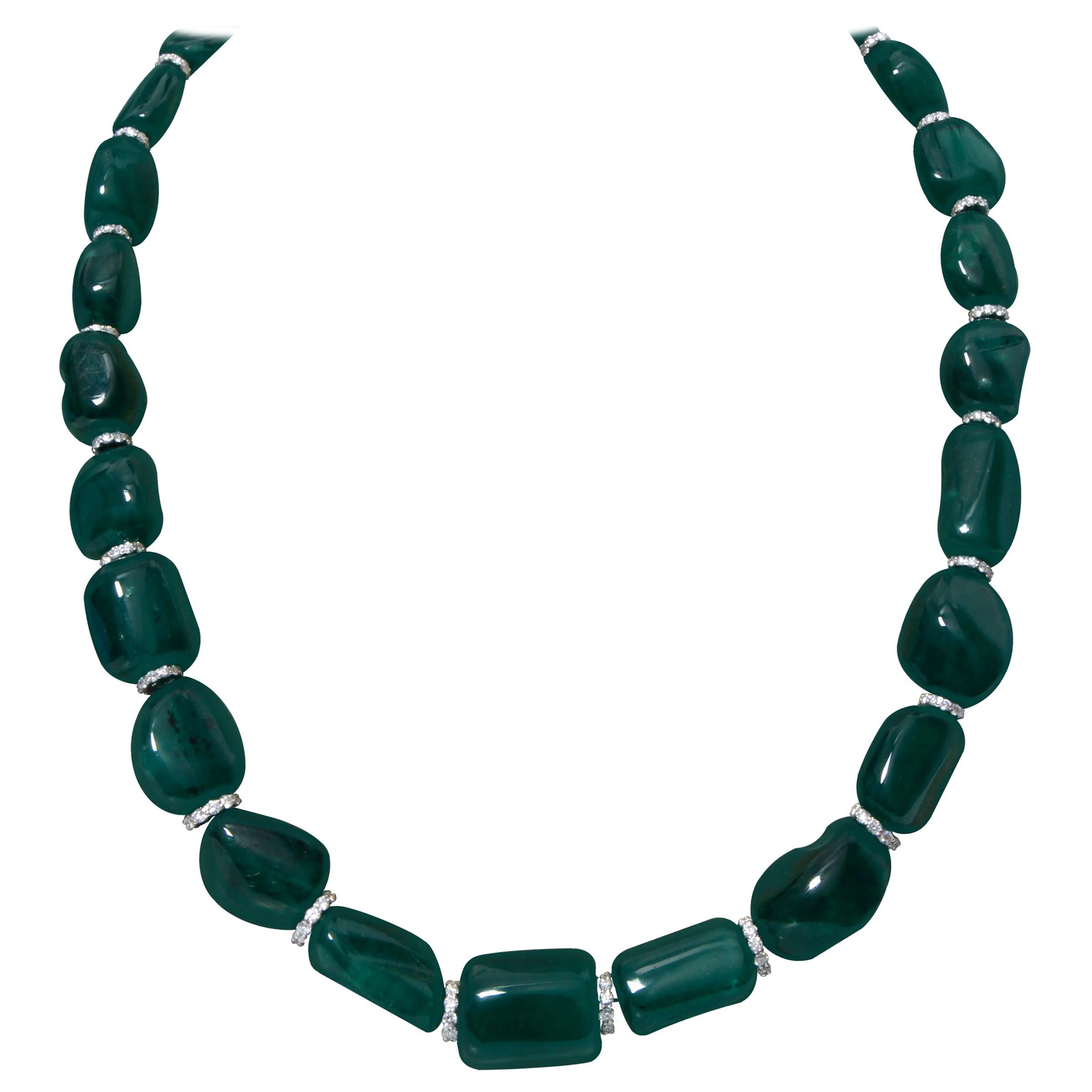 18K Gold Zambian Emerald and Diamonds Necklace For Sale