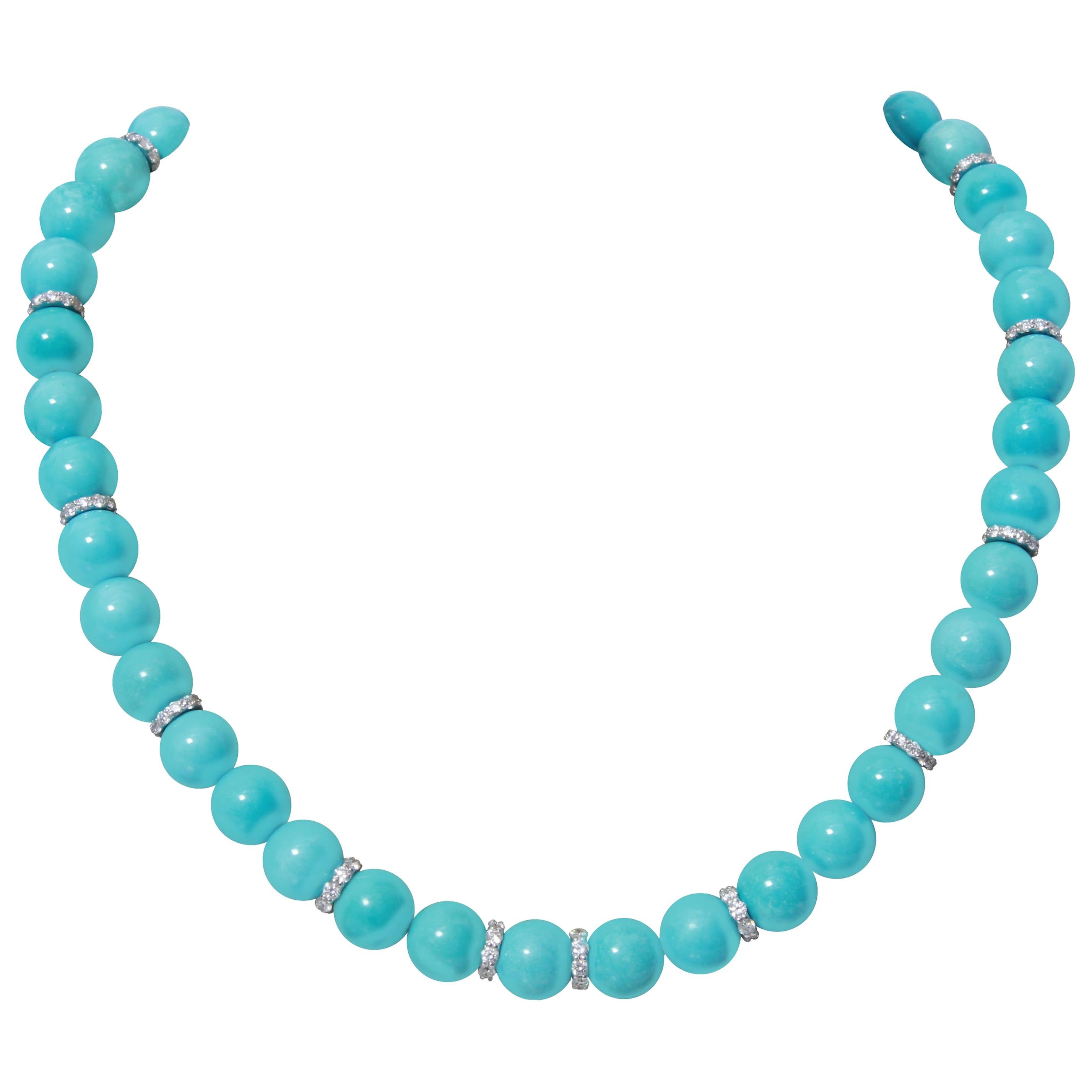 18K Gold Turquoise and Diamond Necklace For Sale