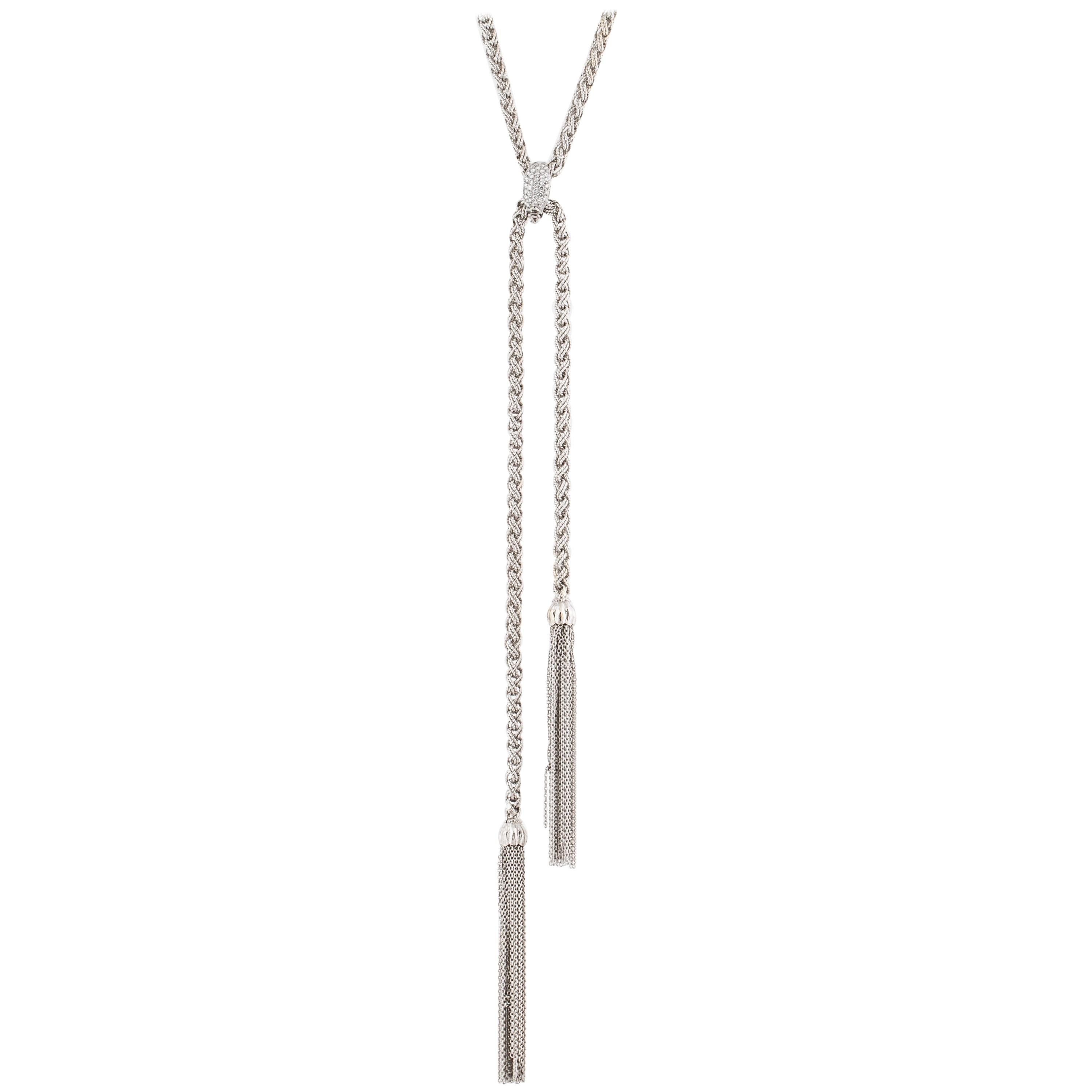 18K White Gold Necklace with Removable Tassels and Clasps
