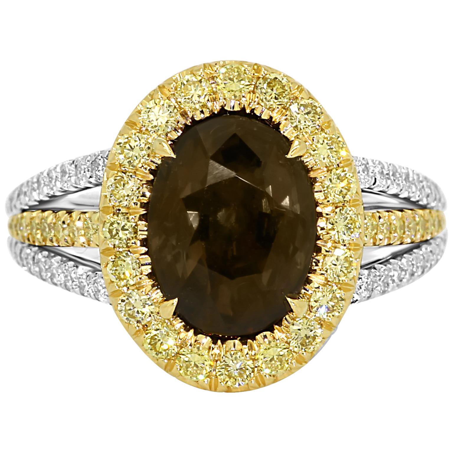 GIA Certified Alexandrite Oval 2.76 Carat Diamond Halo Two-Color Gold ring