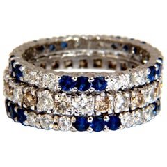 Three 3.20ct stackable natural blue sapphires and fancy color diamonds rings
