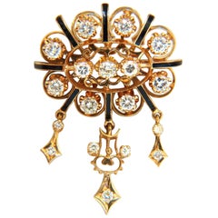1.50 Carat Diamonds Tassel 1960s Pendant Brooch Pin 14 Karat