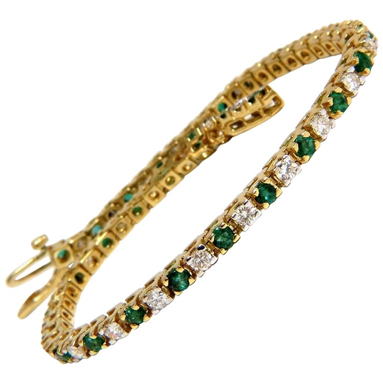 27.65 Carat Natural Vivid Green Emerald Diamond Bracelet F/VS 14 Karat