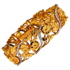 Victorian Deco .40 Carat Diamonds Floral Vine Bracelet 14 Karat