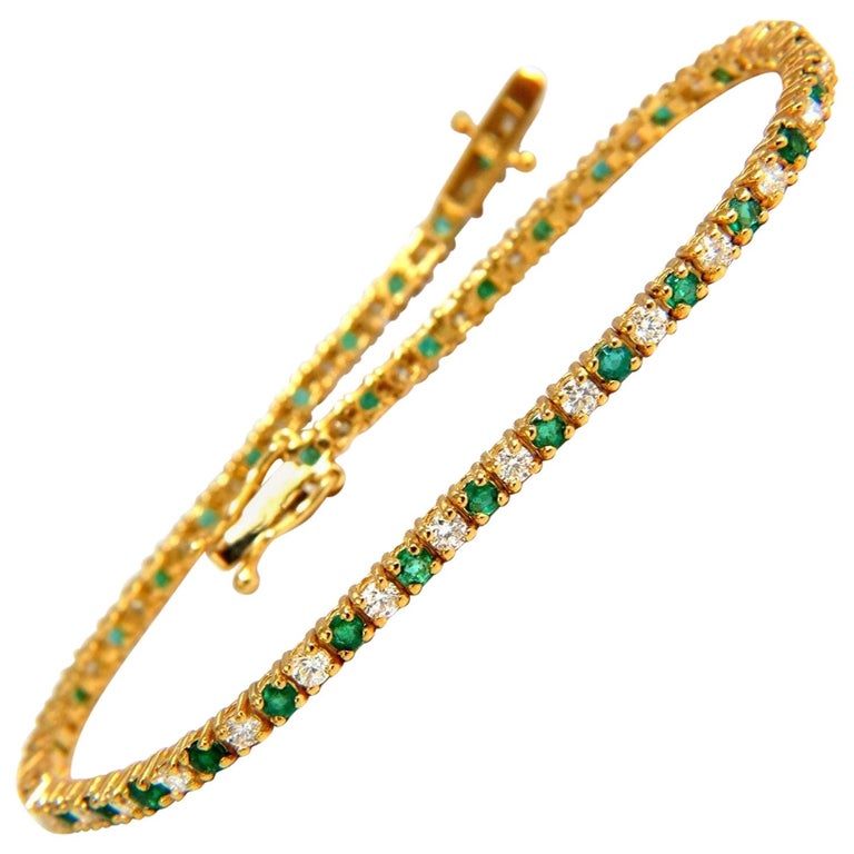 27.65 Carat Natural Vivid Green Emerald Diamond Bracelet F/VS 14 Karat